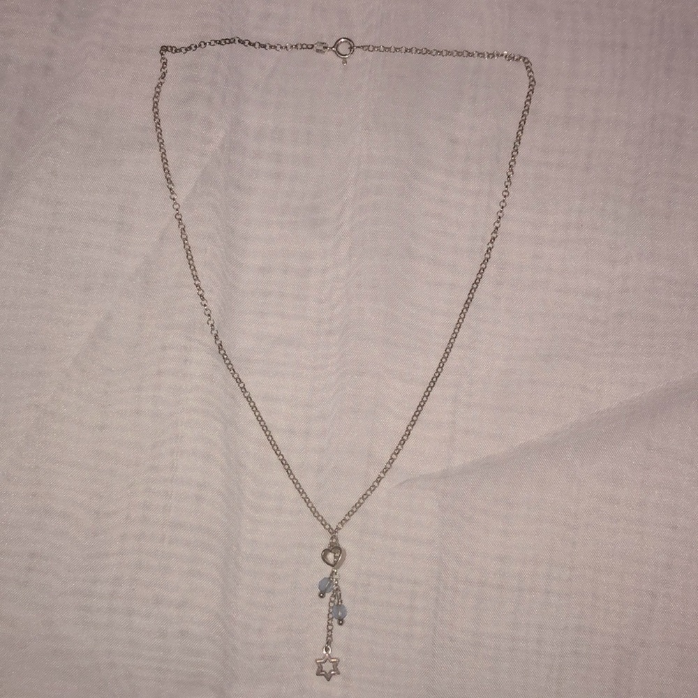 Sterling Silver Dangle Star and Heart Necklace